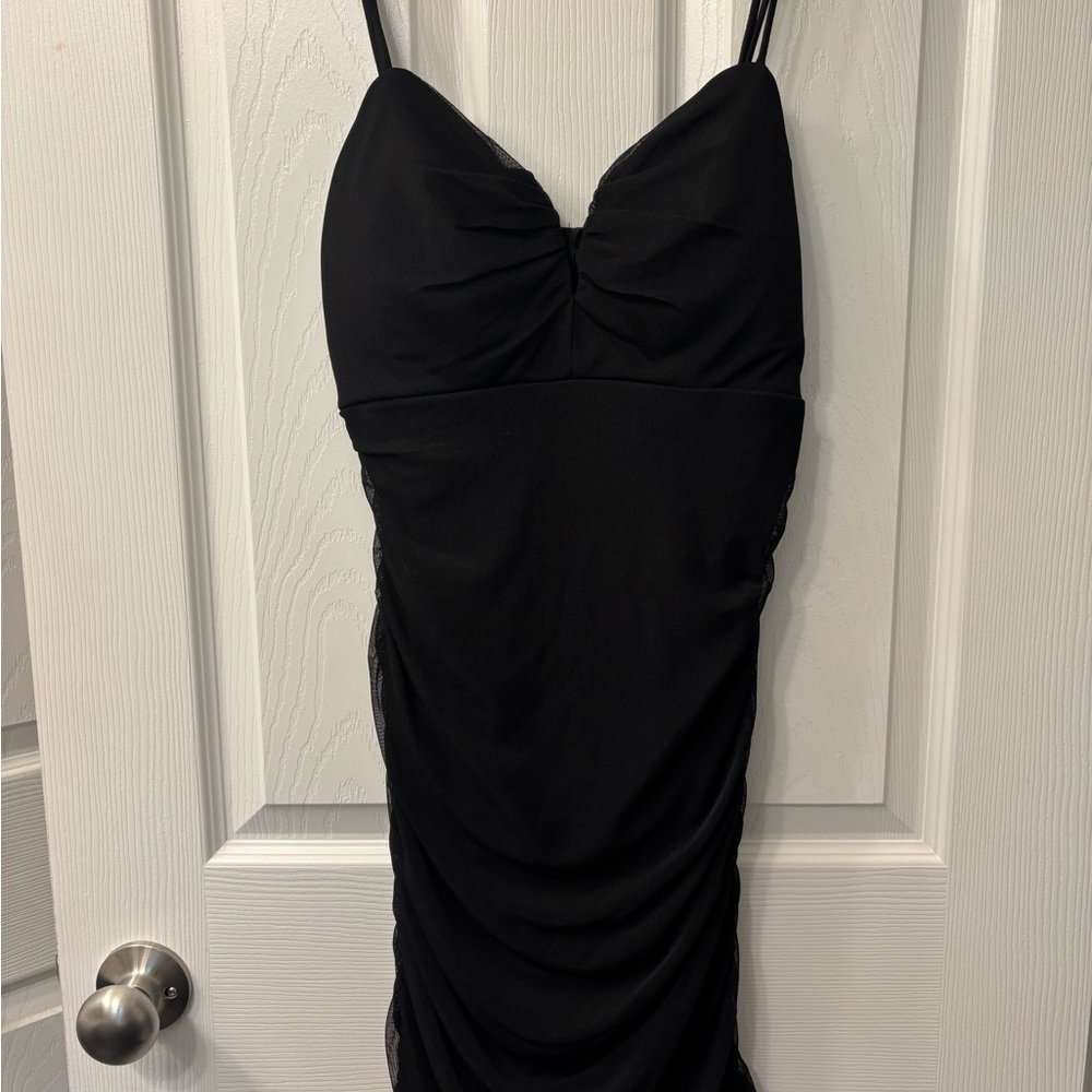 Crystal Doll Black Ruched Mini Dress